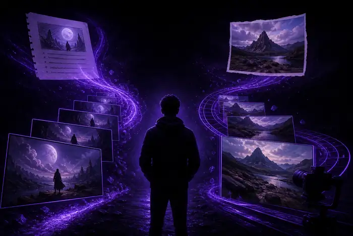 Generated video frame from the same prompt with motion blur and glowing light trails.