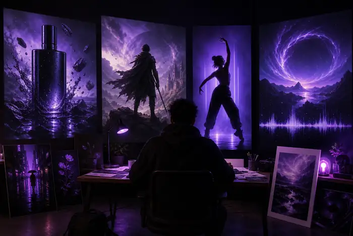 Kinematische visuelle Leinwand mit einer ausgearbeiteten Storyszene.