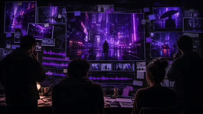 Unrefined neon city visual with a busy composition before final channel review.